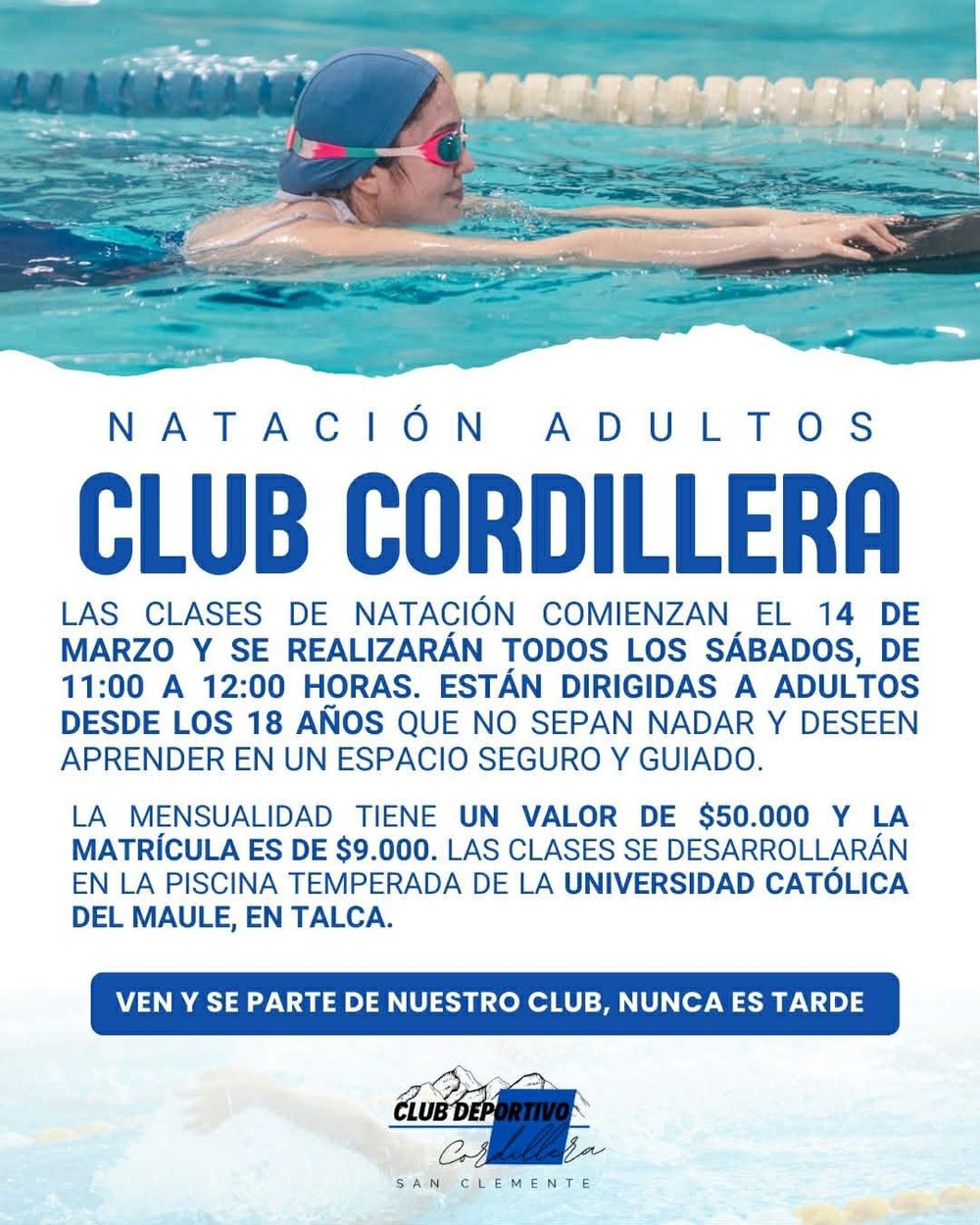 Aviso: clases de natación para adultos los días sábados